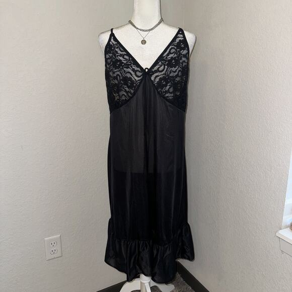 Anthony Richards Nightgown Slip Dress Women's 1X Black Lace Adjustable Straps - Picture 1 of 9